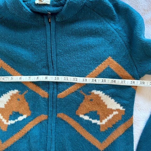Anthropologie X Tiny Teal Horse Patterned Zip Up Cardigan EUC - Picture 5 of 6